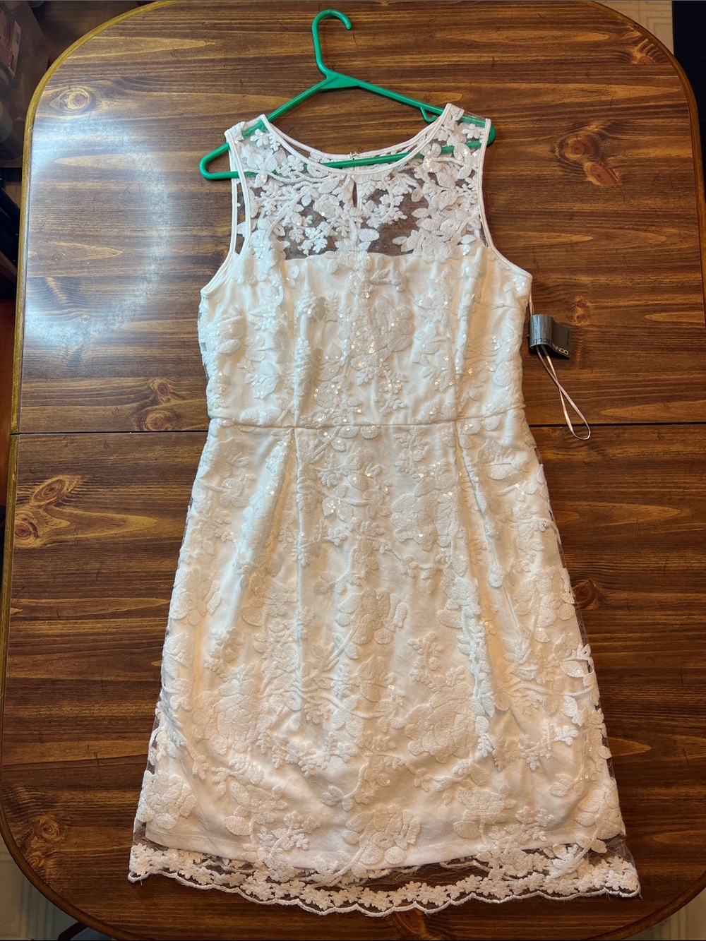 Donna Ricco White Lace Midi Dress with Illusion Yoke